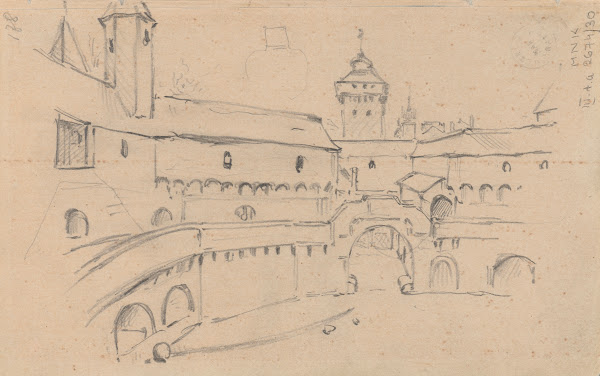 Sketch of the interior of the Barbican of Cracow 1888