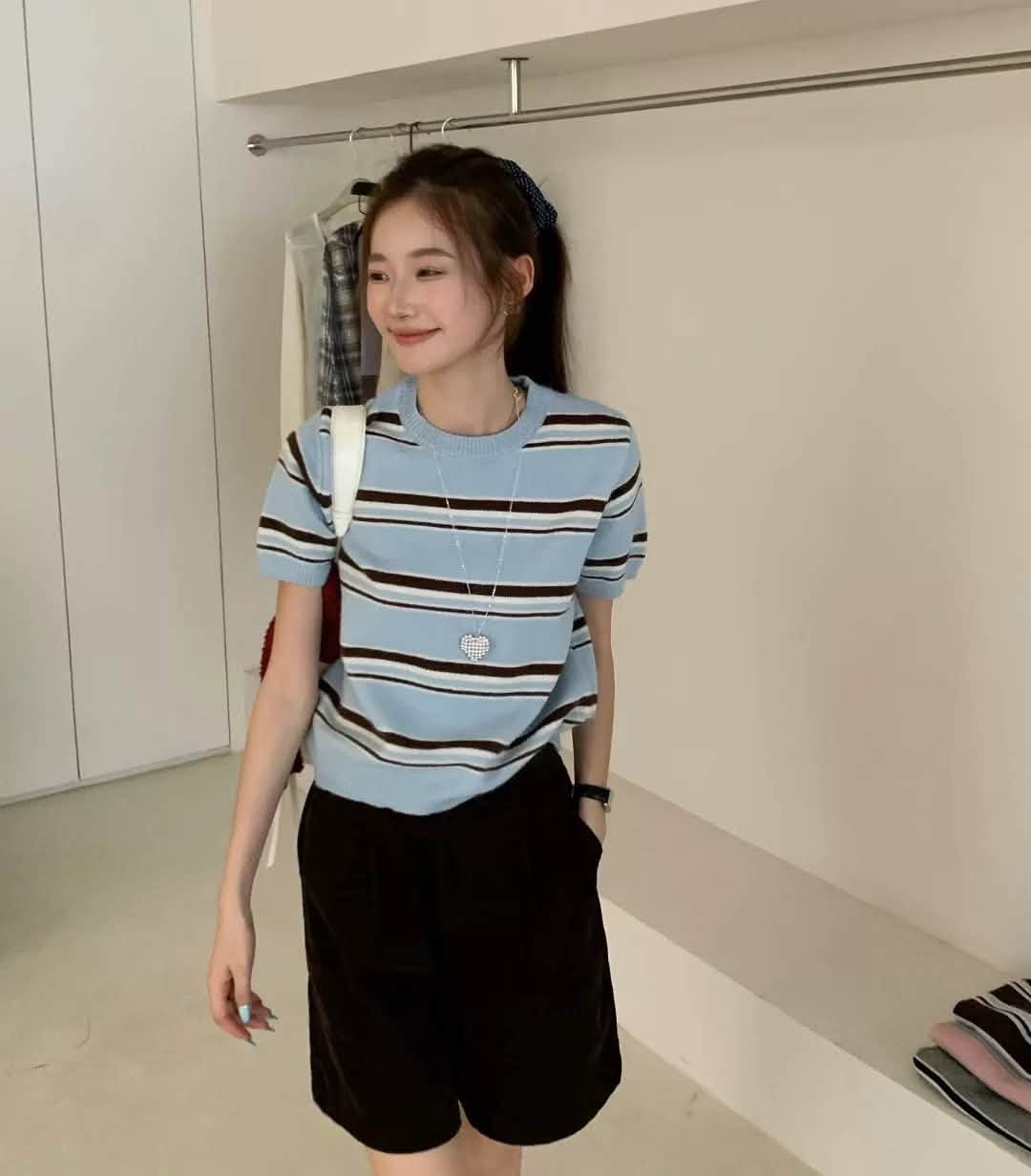 Áo len ngắn tay cổ tròn sọc ngang XONXEN SHOP 1229 – Image 7