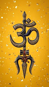 3D Render of an Om Symbol and Shiva's Trident on a Yellow Background