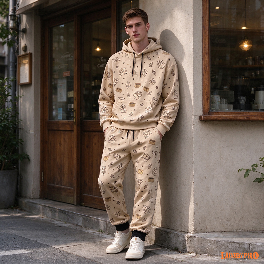 AOP Full Print Double Hood Hoodie - 320G + Full Print Sweatpants - 300G