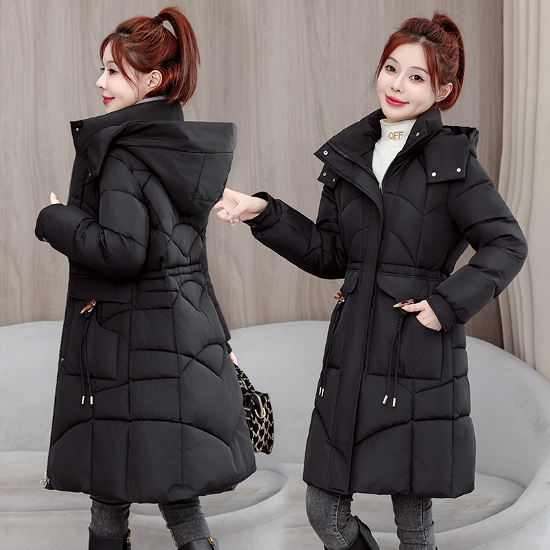 Long padded women's winter jacket