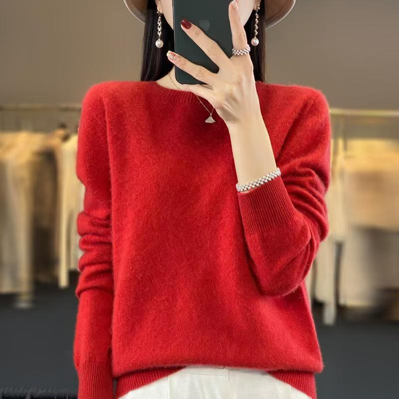 Women's Wool Sweater, Round Neck, Loose Fit