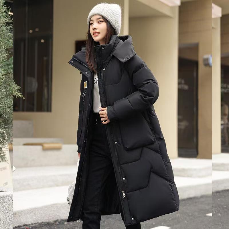 Long padded winter coat with hood