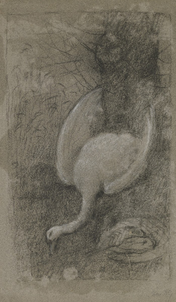 Toter Schwan vor Trauerweide 1889
