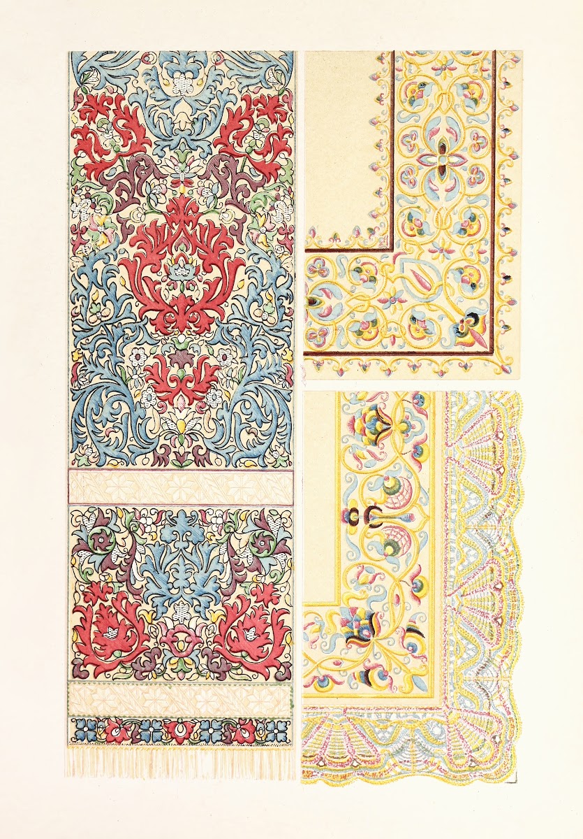 Linen Scarf Embroidered With Silk Ancient Embroidered Silk Table Cover 1858