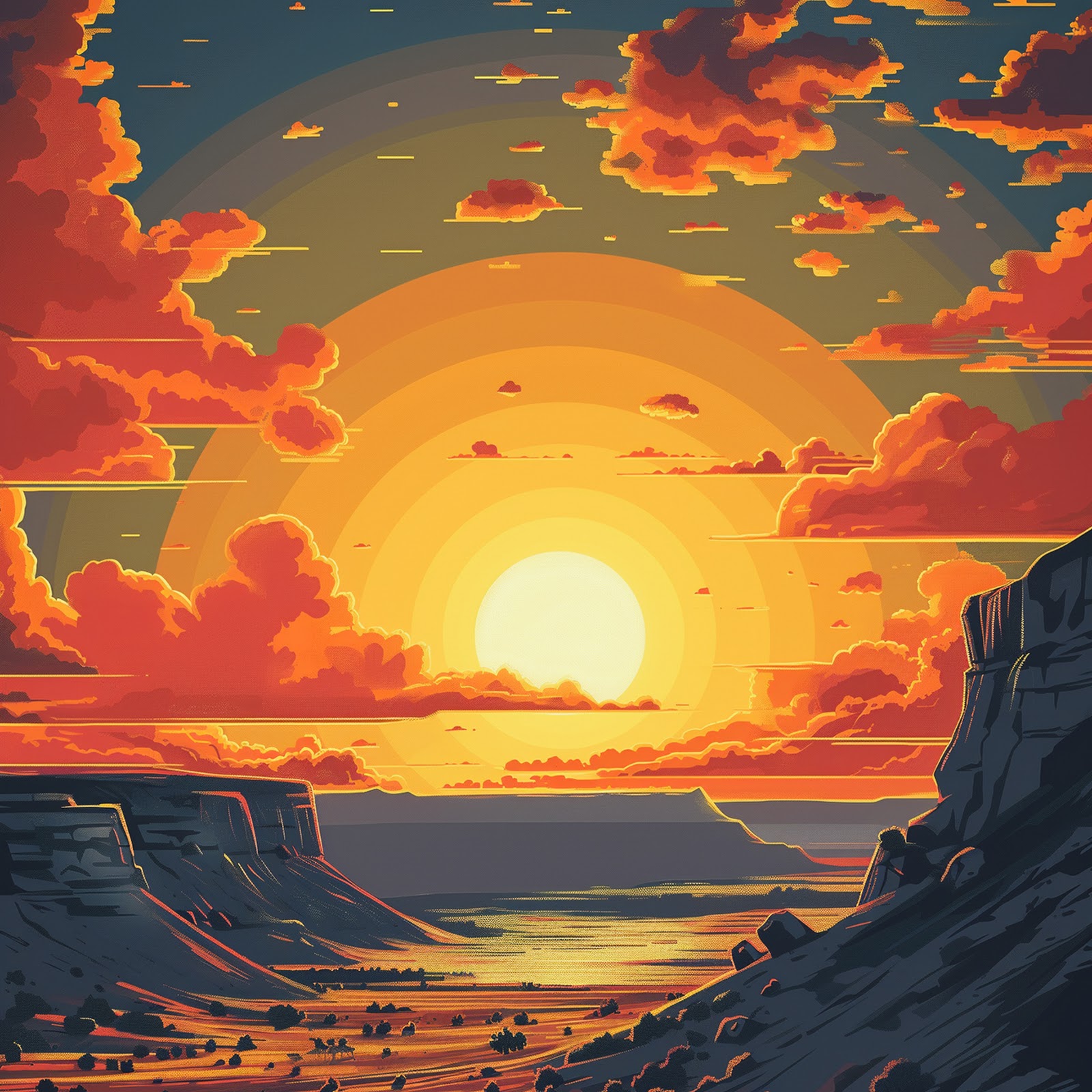 Download Desert Landscape, Sunset Scenery, Western Art, Canyon Illustration Full HD iPhone