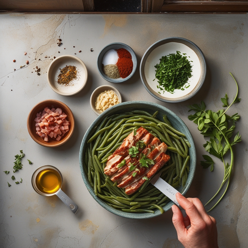 Ingredients for Bacon Loaded Green Bean Casserole – Easy, Comforting, Family-Friendly Side Dish