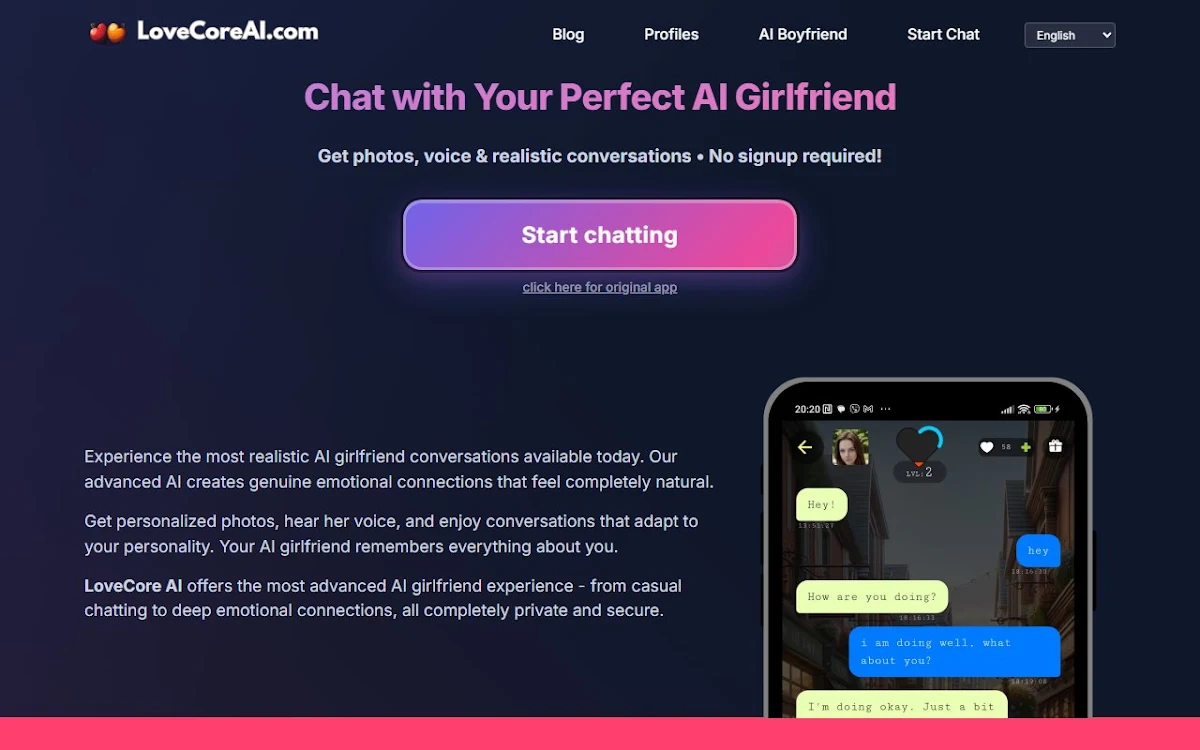 Captura de LoveCore AI