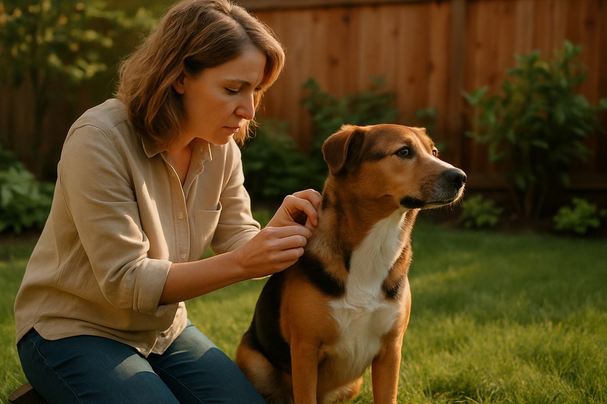 Dog in a garden scene for Pup Choice article about tick season starting