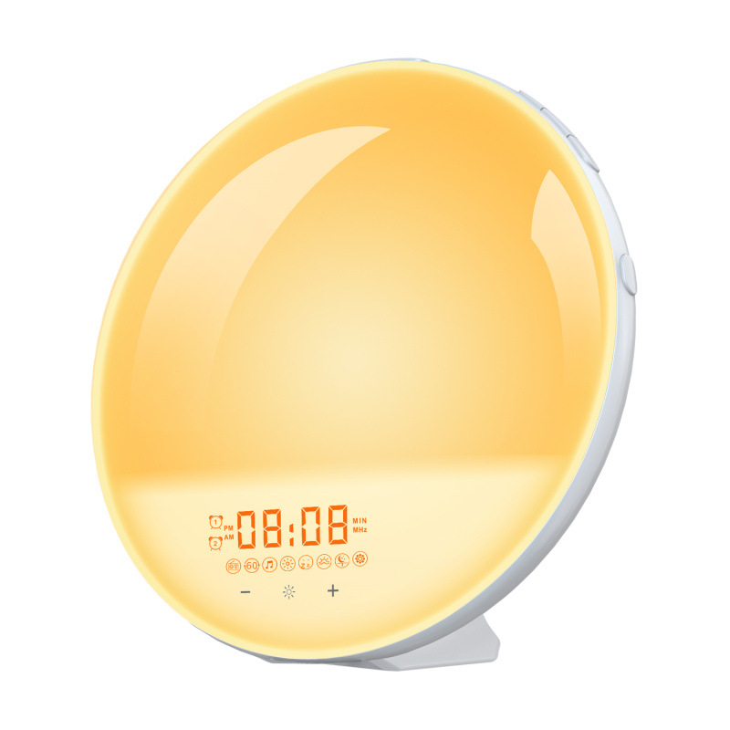 Alarm clock with light, FM radio, and sunrise simulation