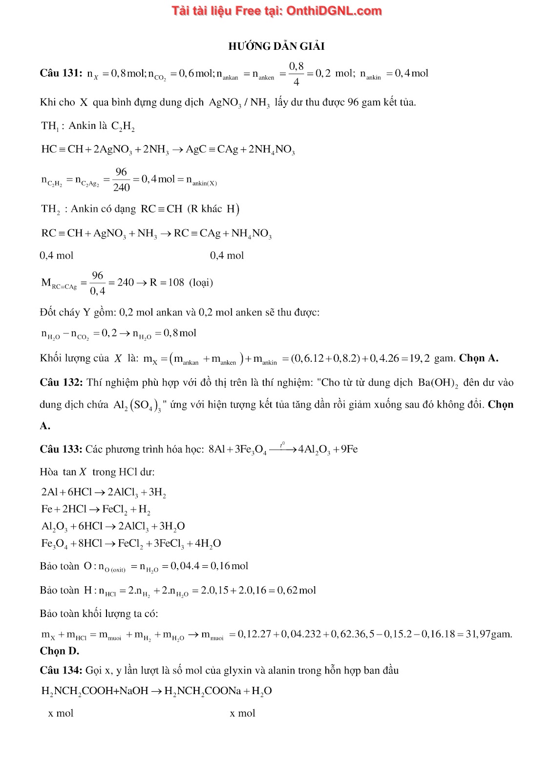 260 bài tập môn Hóa học - Ôn thi ĐGNL ĐHQG Hà Nội Phần 22