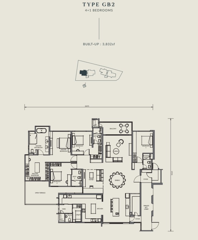 Aetas Seputeh Type GB2 floor plan — 4000 sq ft, 4 bedrooms