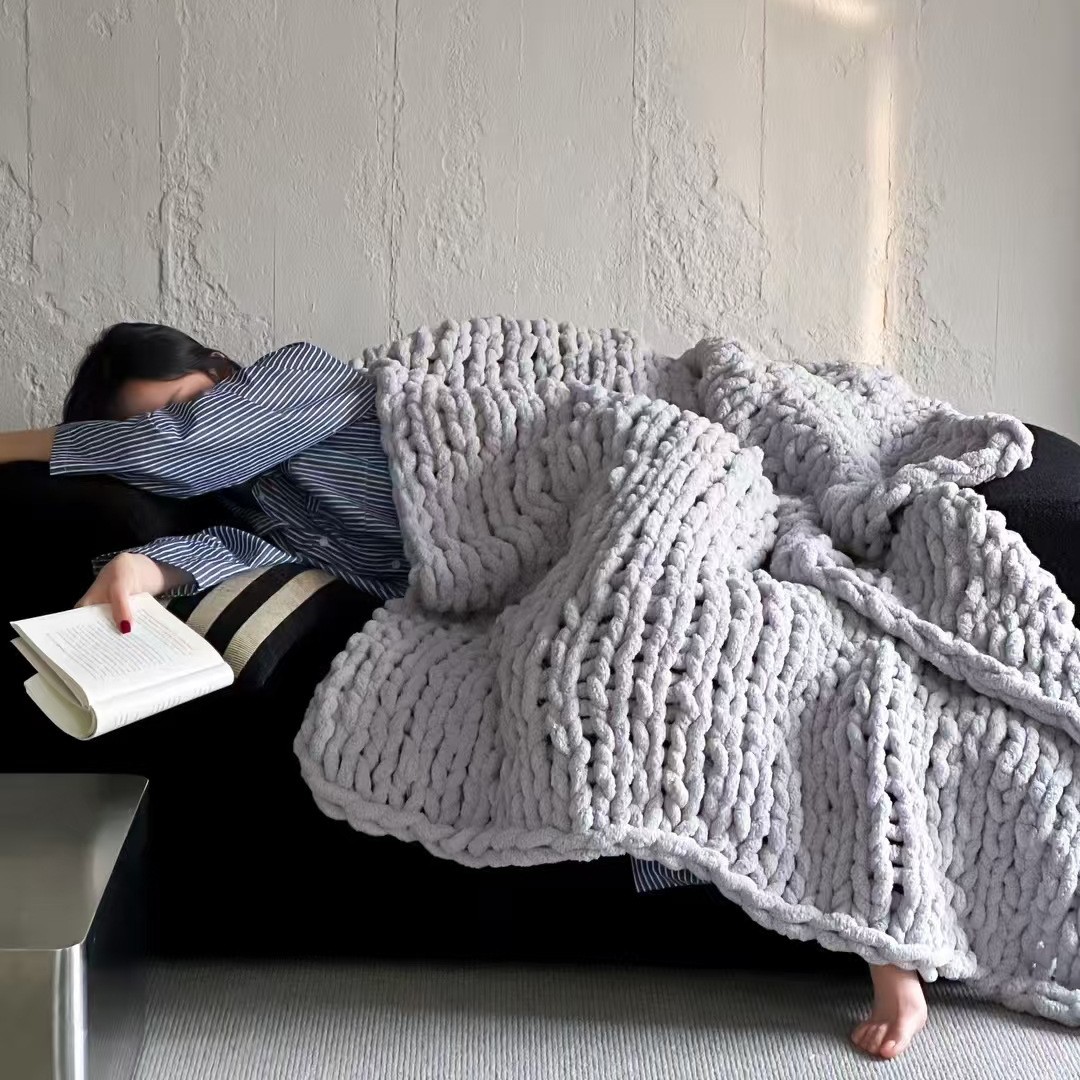 Strick-Sofadecke im nordischen Stil, Chenille, 130x160cm