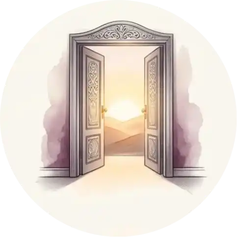 Open doorway to a golden sunrise