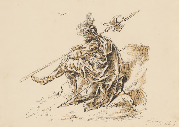 Zittende krijgsman met hellebaard 1832   1897