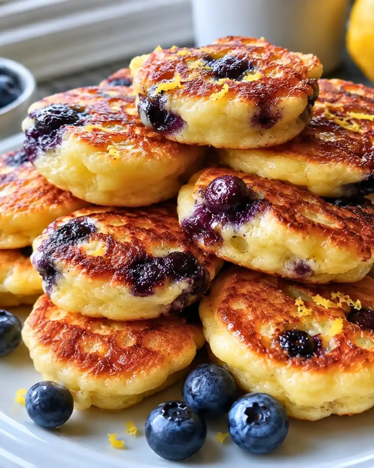 Lemon Blueberry Cottage Cheese Pancake Bites