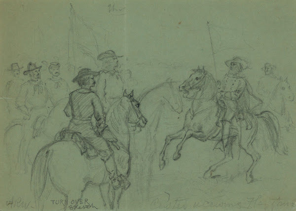 Custer receiving Flag of Truce 1865