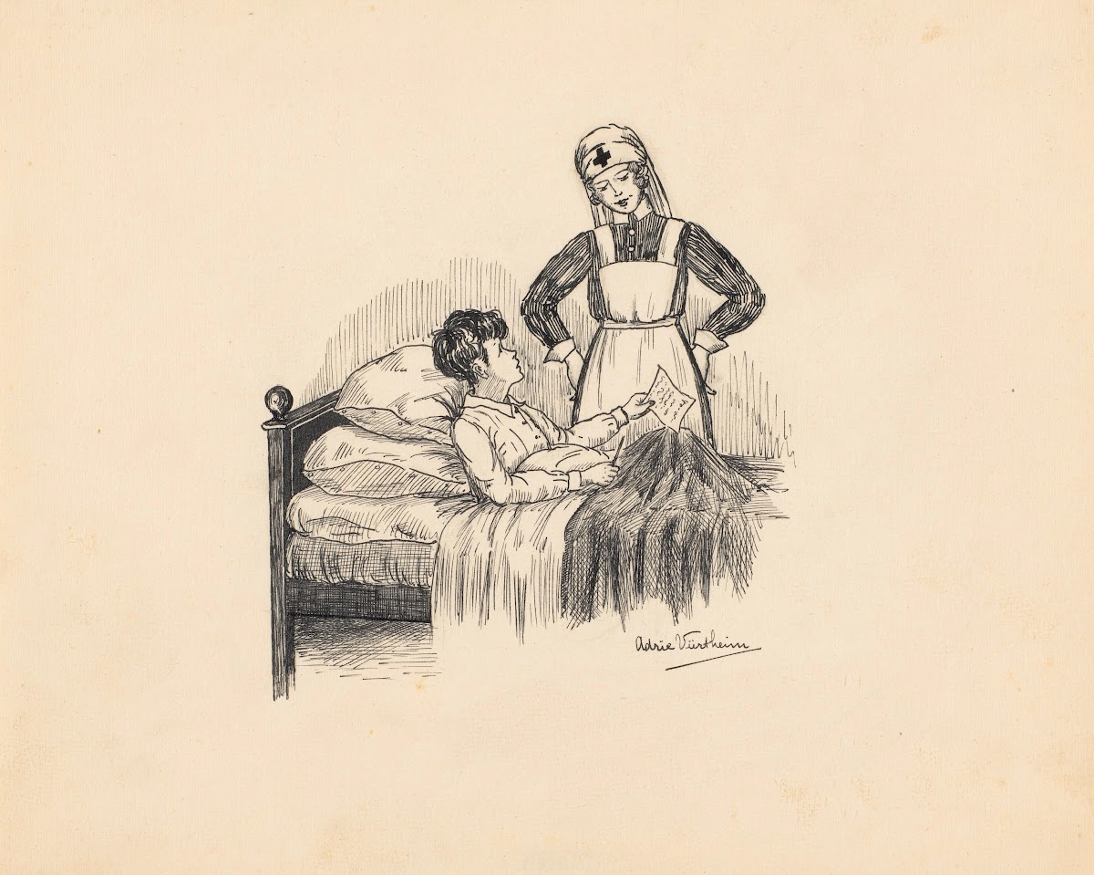 Zuster aan het bed van een jongen
