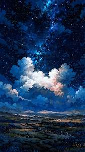 Celestial Night Sky Landscape Anime Style Digital Painting