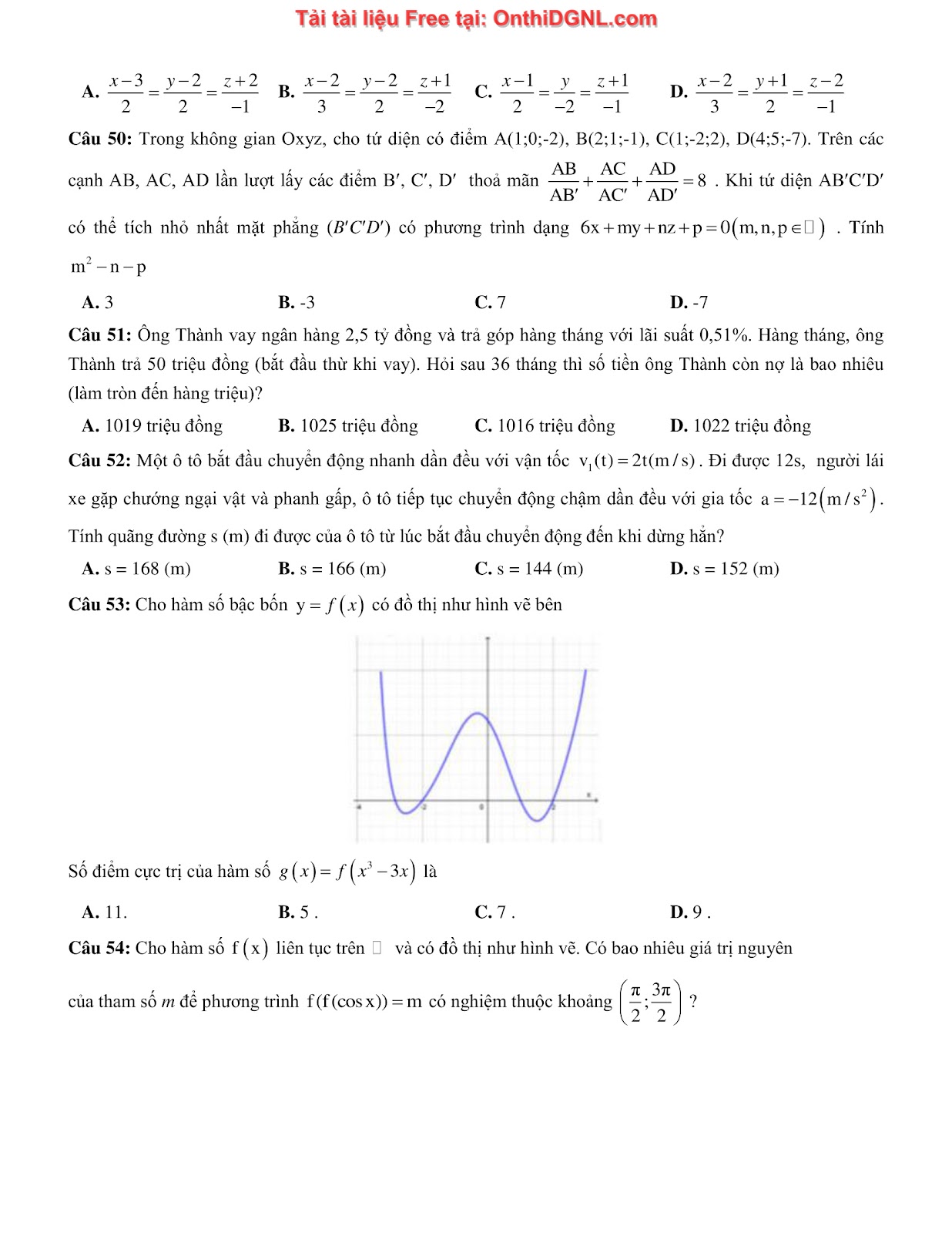 475 bài tập môn Toán - Ôn thi ĐGTD ĐH Bách Khoa Hà Nội Phần 15