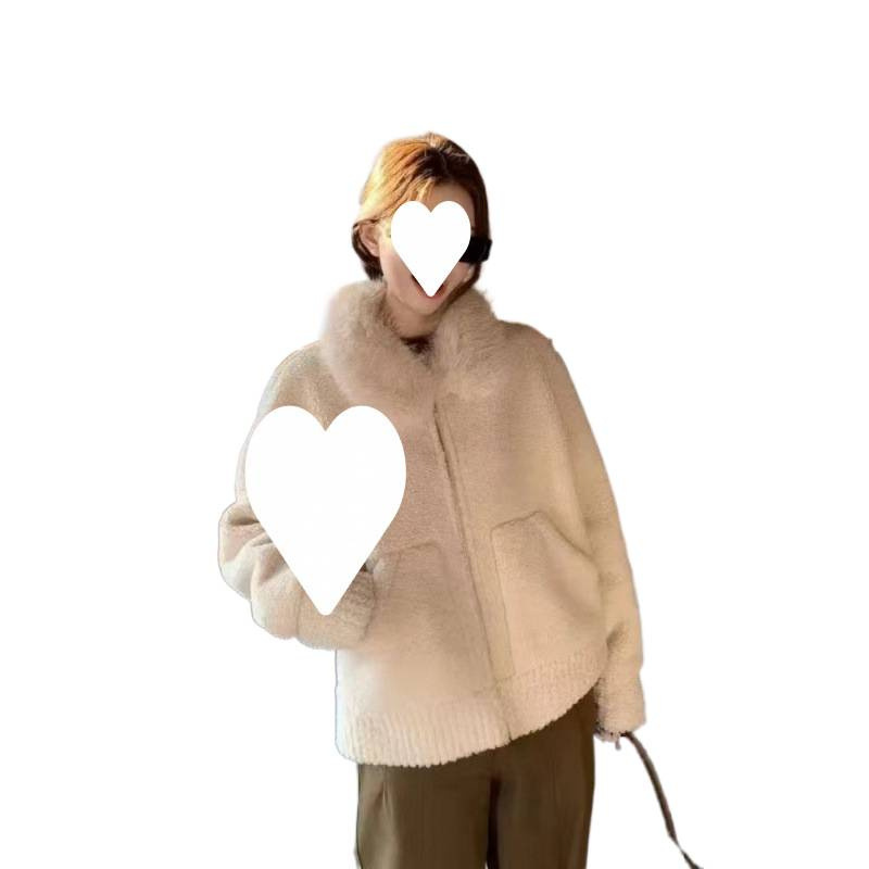 Women's Faux Shearling Jacket with Collar