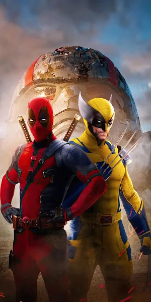 Deadpool and Wolverine Heroic Pose iPhone Wallpaper Background