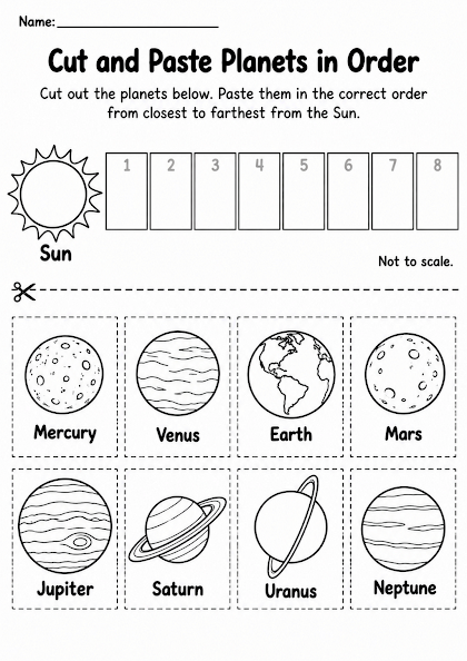 Cut and Paste Planets in Order Worksheet