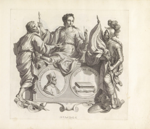 Portret van Pietro Barbarigo en de personificaties van Bestuur Krijgsmacht en Ed