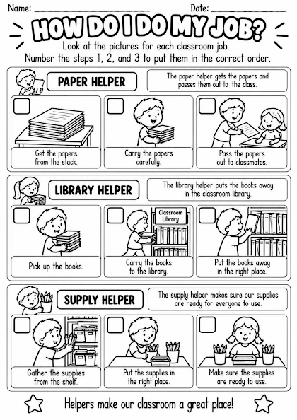 Classroom Helper Sequencing Worksheet