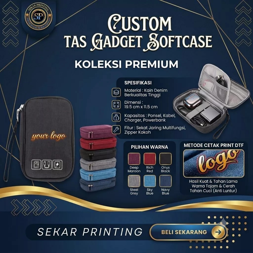 (COSTUM) tas gadget softcase ( minimal order 50 pcs) costum souvenir/design bebas — Sekar Printing