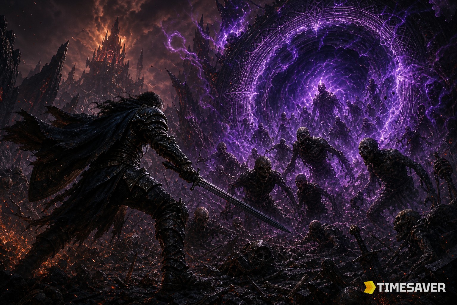 A hero battling the Risen pouring out of a Pandemonium Rupture in Diablo 4 Season 14 — the activity that clears most Season Journey objectives