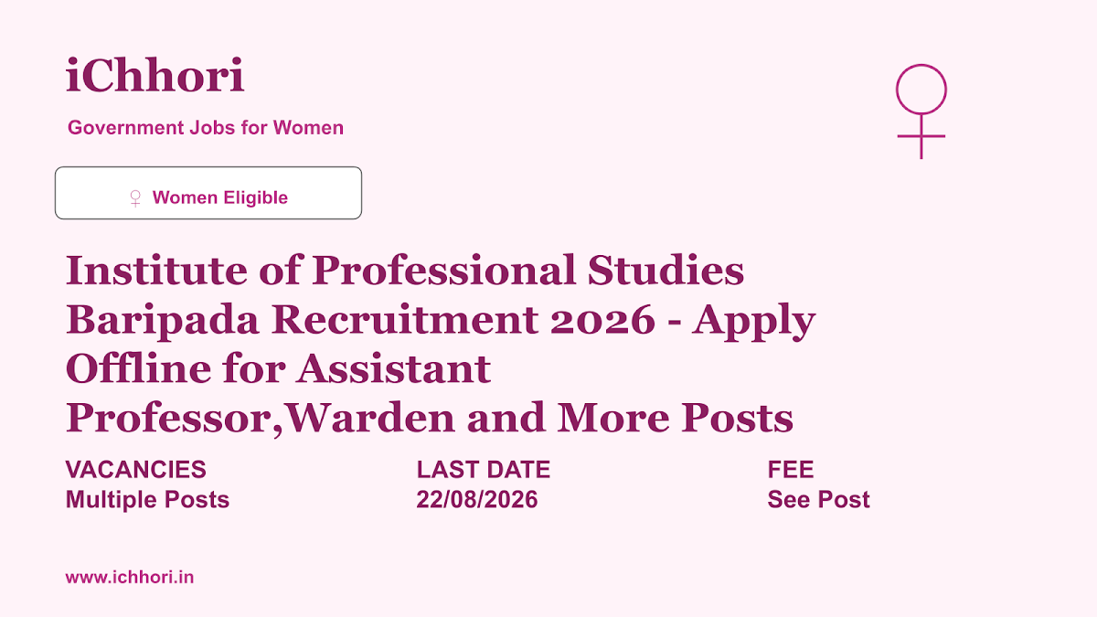 Institute of Professional Studies Baripada Recruitment 2026 - Apply Offline for Assistant Professor,Warden and More Posts - iChhori