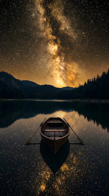 Rowboat Under Milky Way Galaxy - Free mobile Wallpaper
