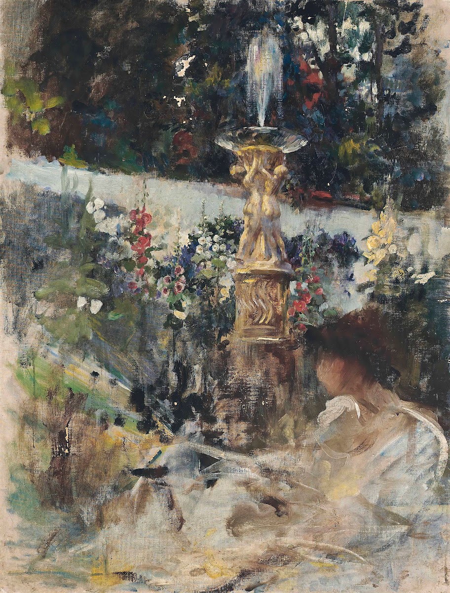 Reading by the fountain