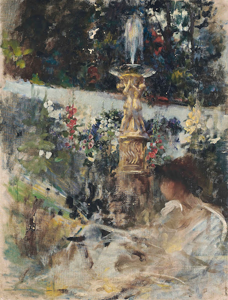 Reading by the fountain