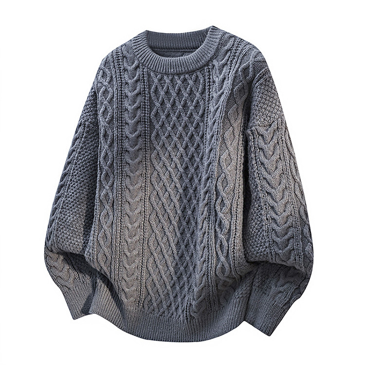 Men's Knitted Sweater with Cable Pattern