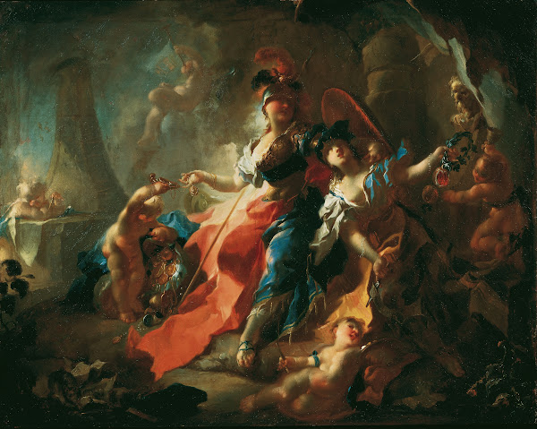 Die Akademie mit ihren Attributen zu Füßen Minervas 1750