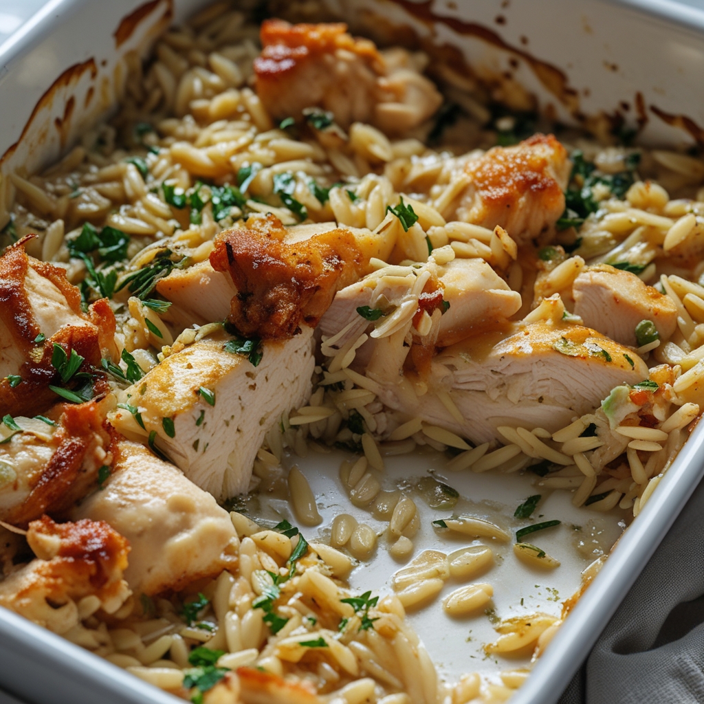 French Onion Chicken Orzo Casserole – Easy Comfort Food for Weeknight Dinners finished