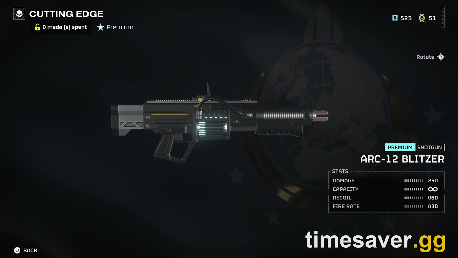 Helldivers 2 Cutting Edge Premium Warbond page showing the ARC-12 Blitzer shotgun reward and its Medal cost