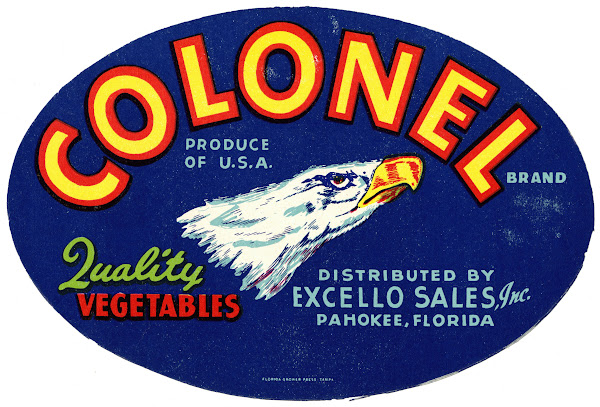 Colonel Brand Quality Vegetables Label 1930 1950
