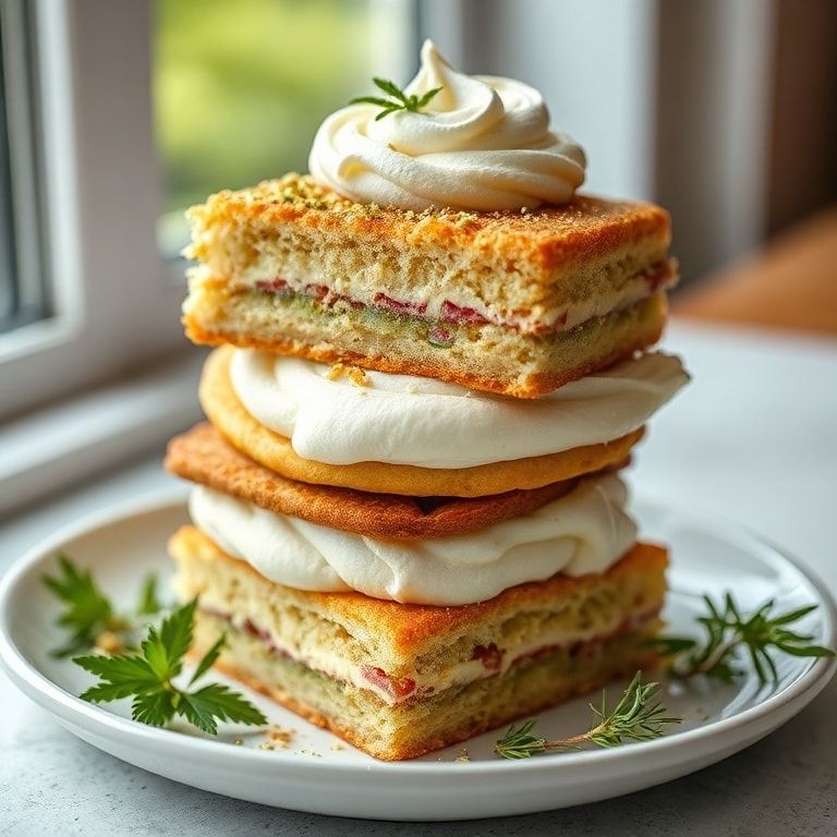 Pistachio Rose Cake Stack with Whipped Cream Filling: Easy Homemade Layered Delight