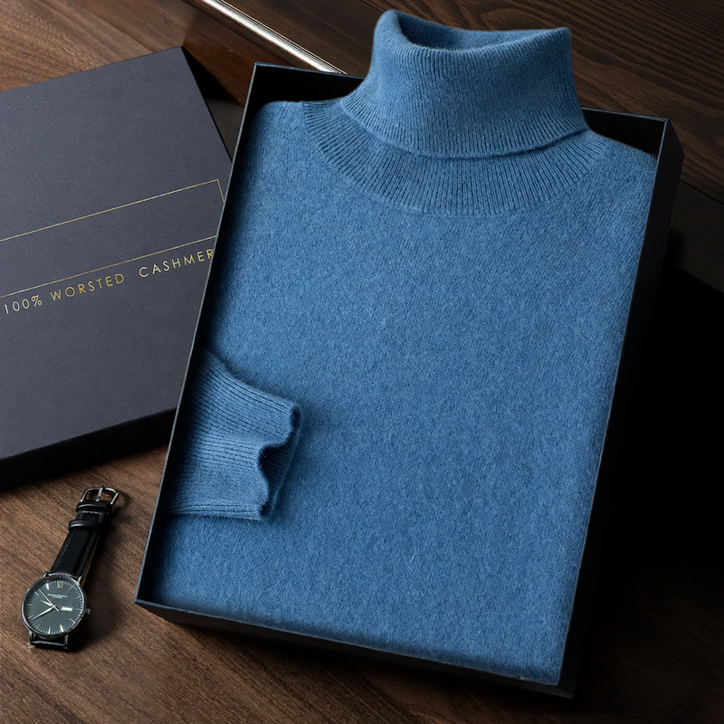 Men's cashmere turtleneck sweater, simple and elegant