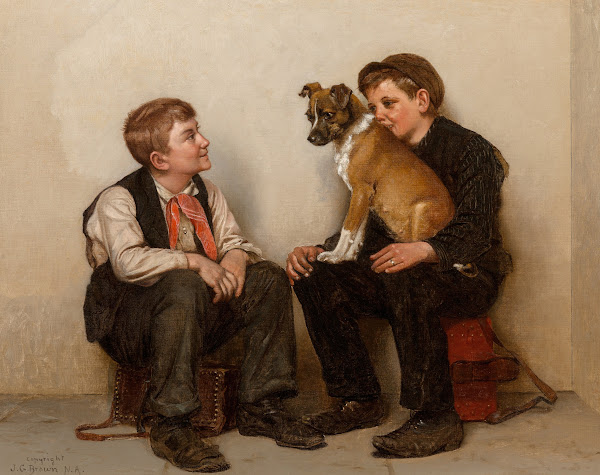 Two Shoeshine Boys with a Dog circa 1900 05