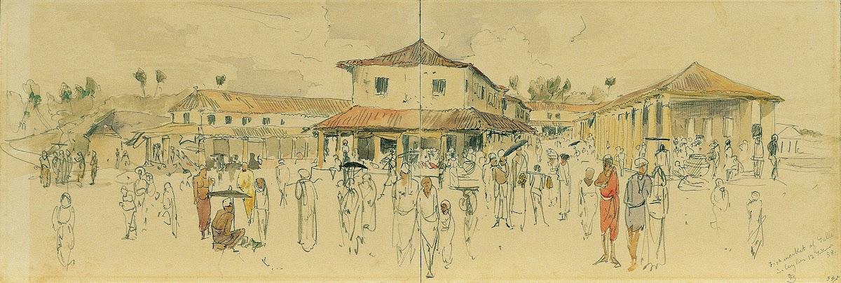 Fischmarkt in Point de Galle auf Ceylon Sri Lanka 1858
