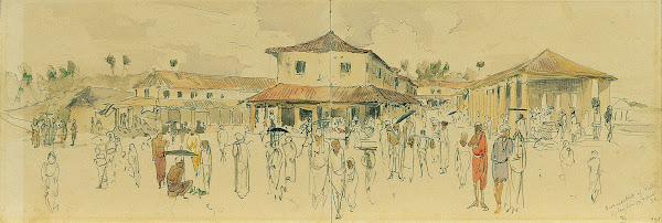 Fischmarkt in Point de Galle auf Ceylon Sri Lanka 1858