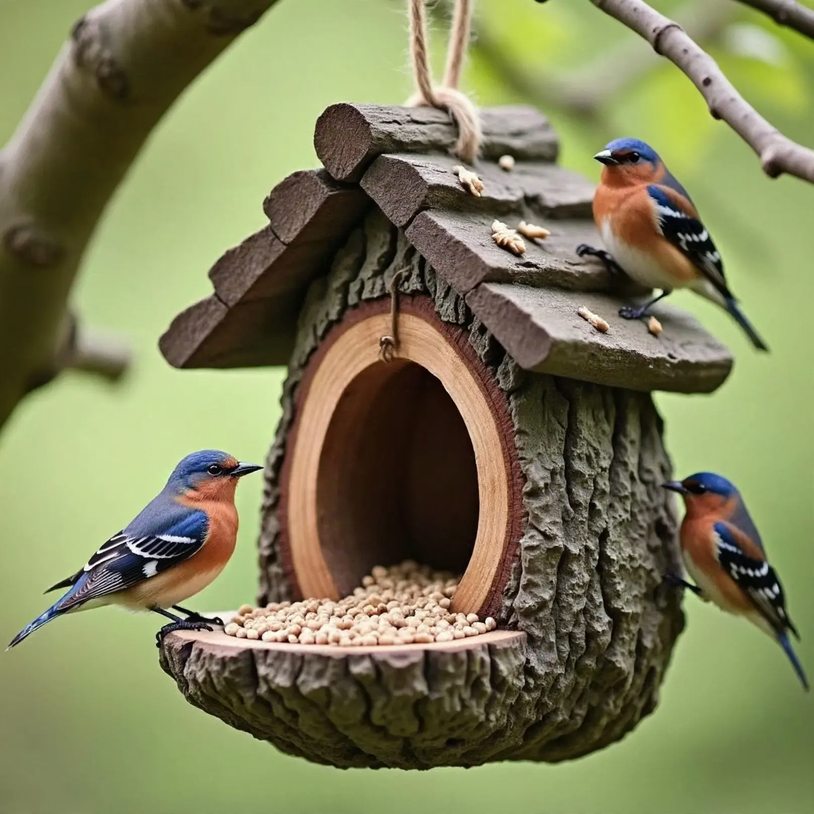Dekoratives Vogelhaus in Baumstumpf-Optik aus Harz
