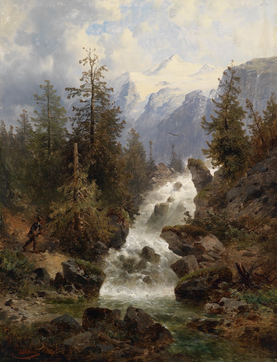 Jäger am Wasserfall