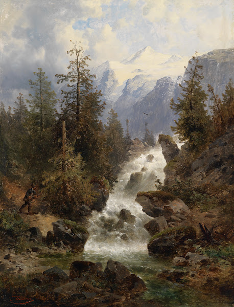 Jäger am Wasserfall