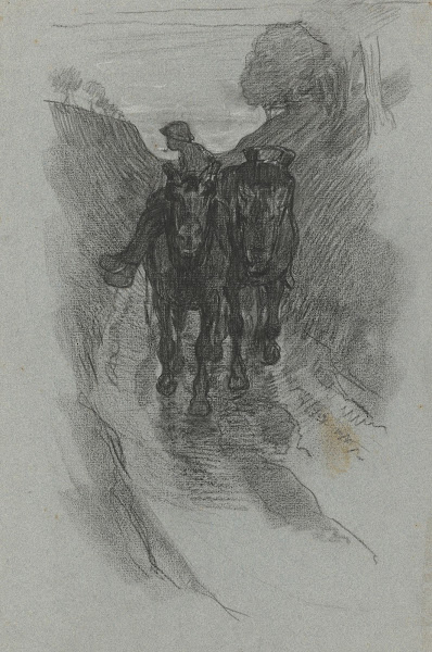 Holle weg waarop paardespan met een berijder 19th century