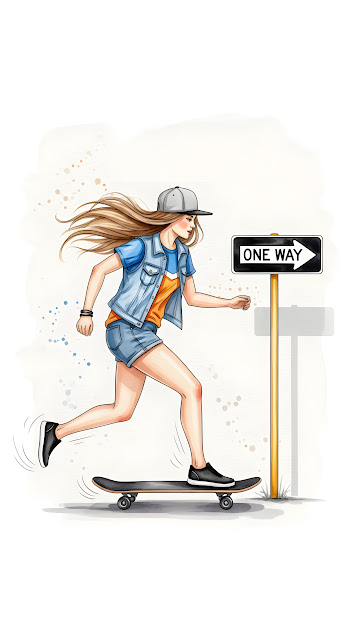 Stylish Skateboarder Girl Watercolor Fashion Illustration - Free mobile Wallpaper